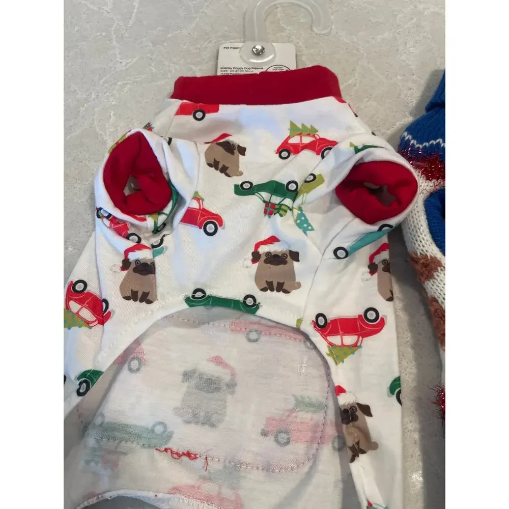 Pet Central holiday dog outfit sweater and pajamas Christmas XS winter apparel